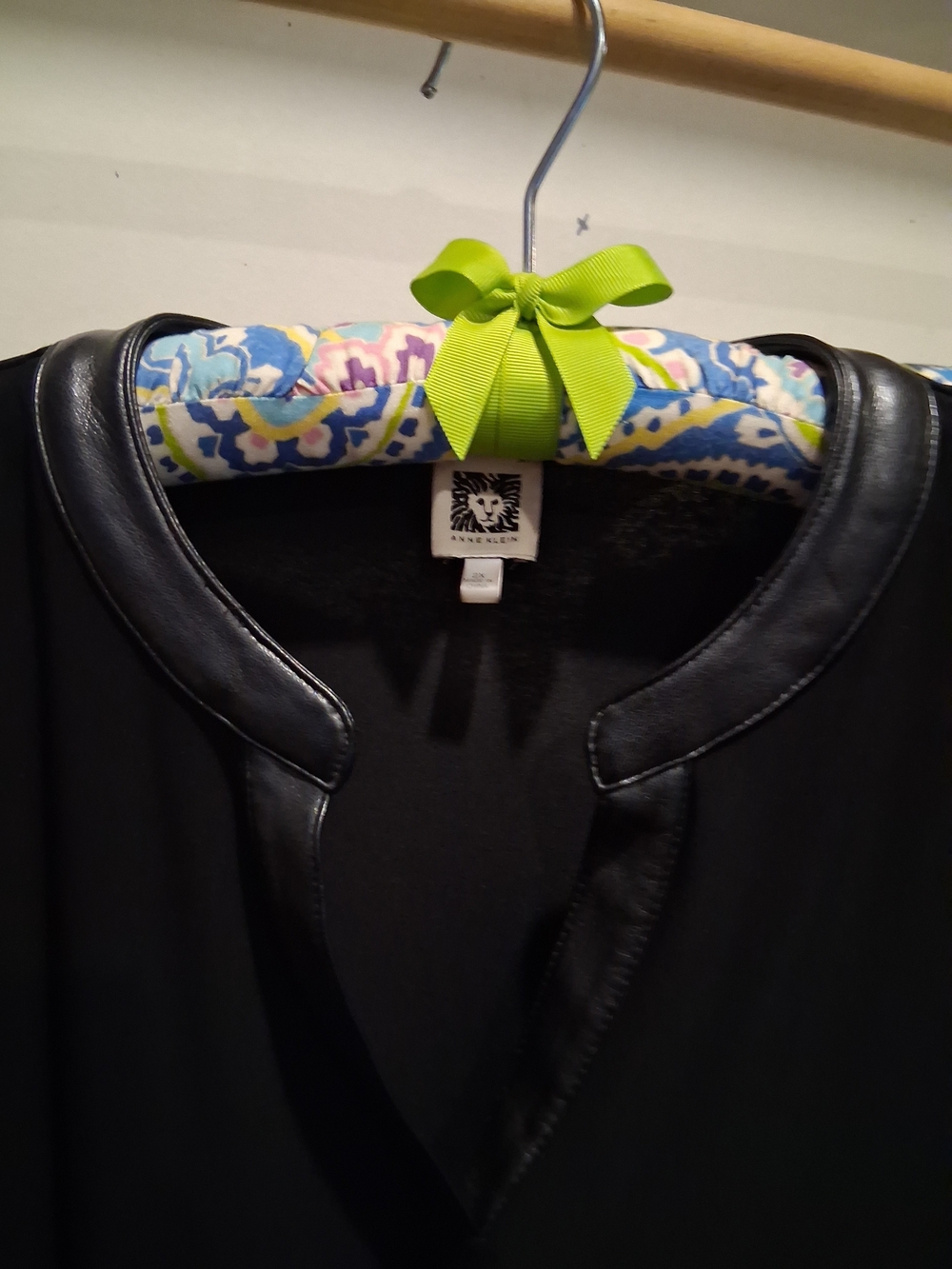 Anne Klein Black Blouse with Faux Leather Trim
